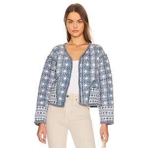 We The Free Kara Quilted Cardi Jacket in Pacific Combo Blue, NWT